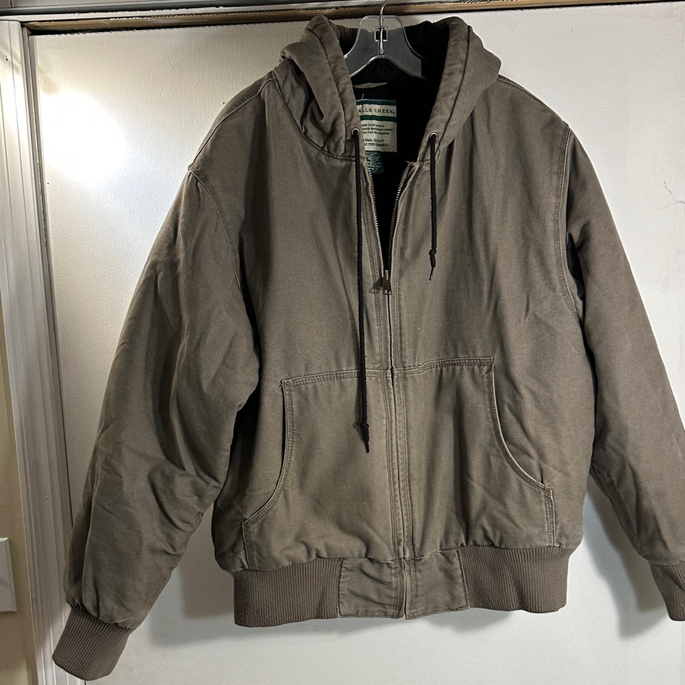Falls Creek Olive Hooded Insulated Bomber Jacket Men’s sz Large